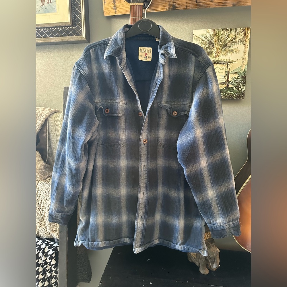 RedHead Blue and Grey Fleece Flannel Button Down Shirt